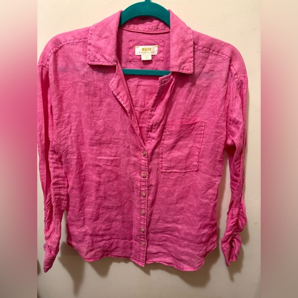 Maeve Anthropologie 100% linen oversized pink XS button down blouse - Picture 2 of 7